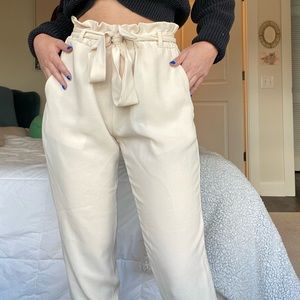 Cream Paper Bag Pants